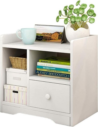 White wooden bedside - white,