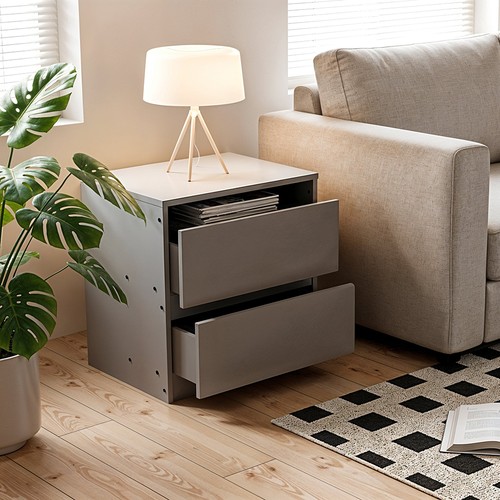 Grey wooden bedside table - wooden,